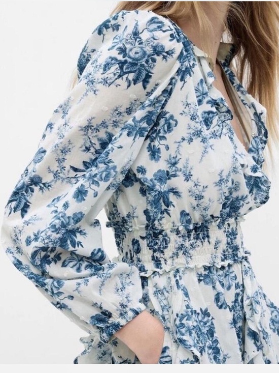 LoveShackFancy Dresses & Skirts - LoveShackFancy x Gap Blue Floral Ruffle Women's Dress